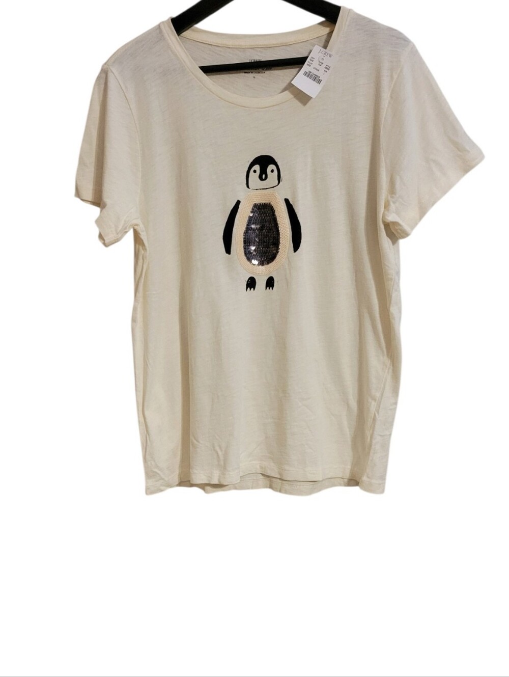 J Crew Collector Tee Ivory Sequin Penguin Shirt